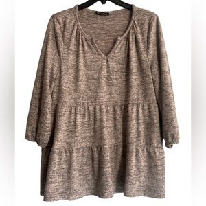 Storybuk- Tan/ Brown 3/4 Sleeve Tiered Tunic